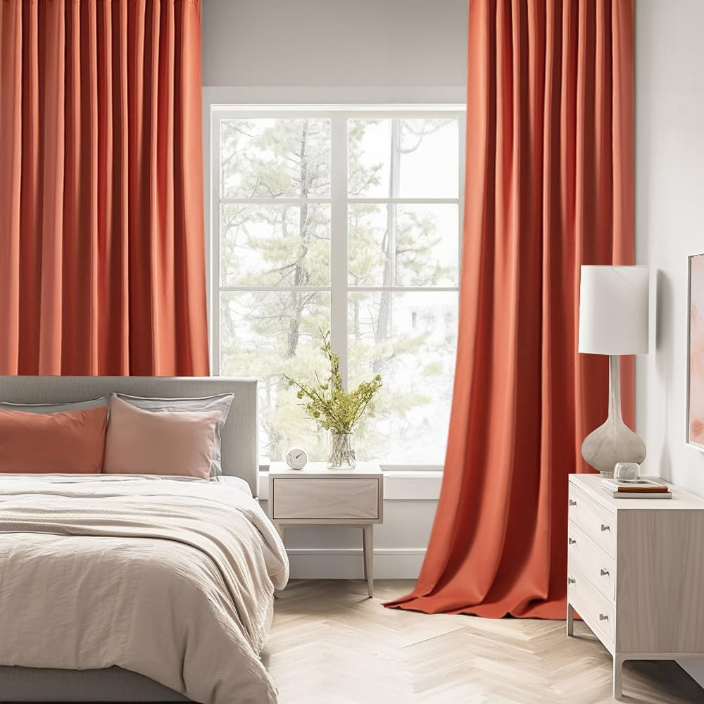 MIULEE Back Tab Burnt Orange Blackout Curtains 84 Inch Length 2 Panels Set for L