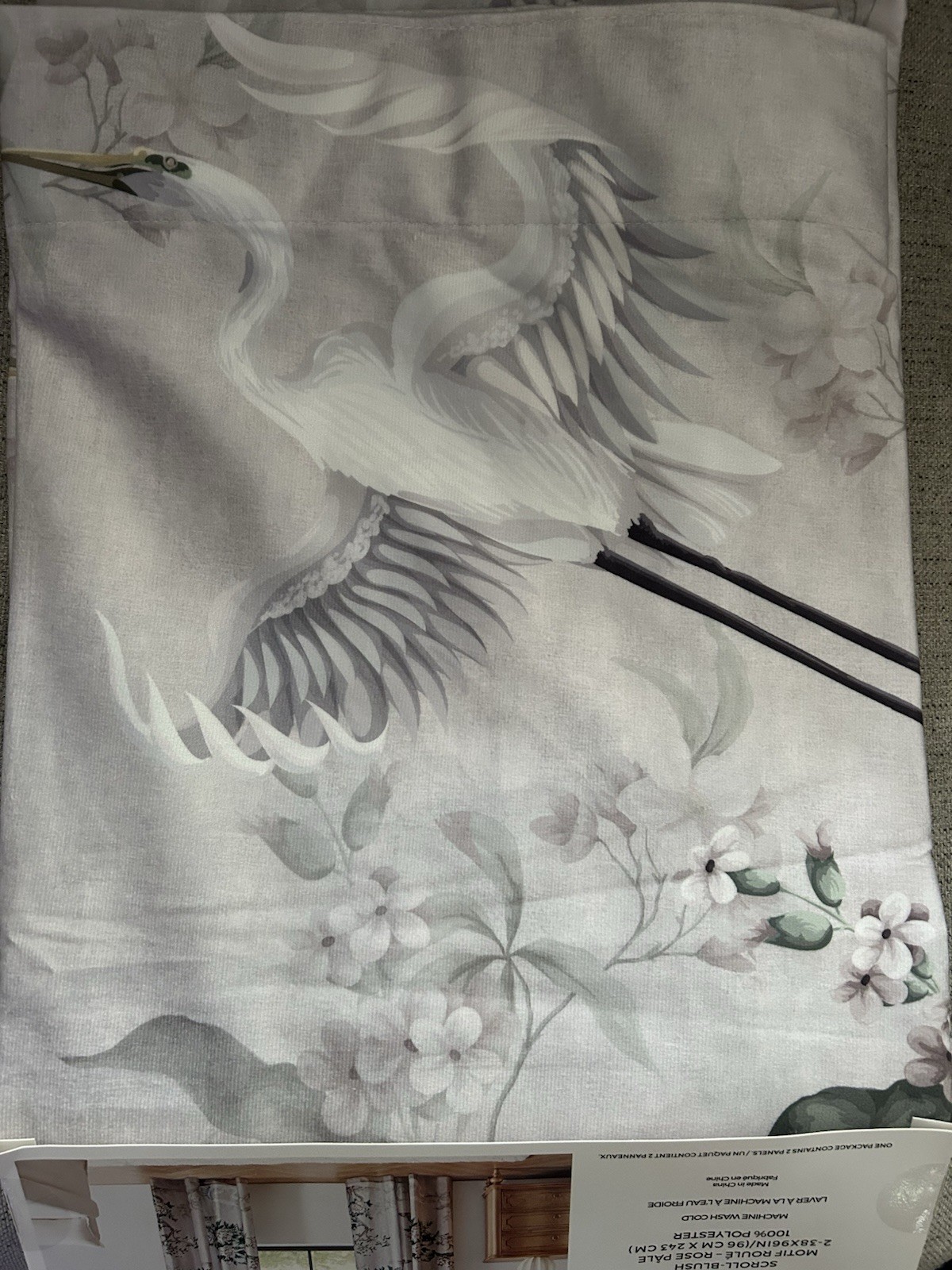 CALLISTO Window Curtains Back Tab Blush Pink Crane Birds Floral 2 Panels 38×96