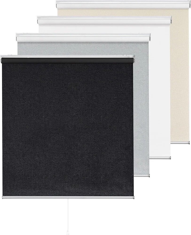 Cordless 100% Blackout Roller Shades Fabric Blinds For Windows-Black 47in×72in