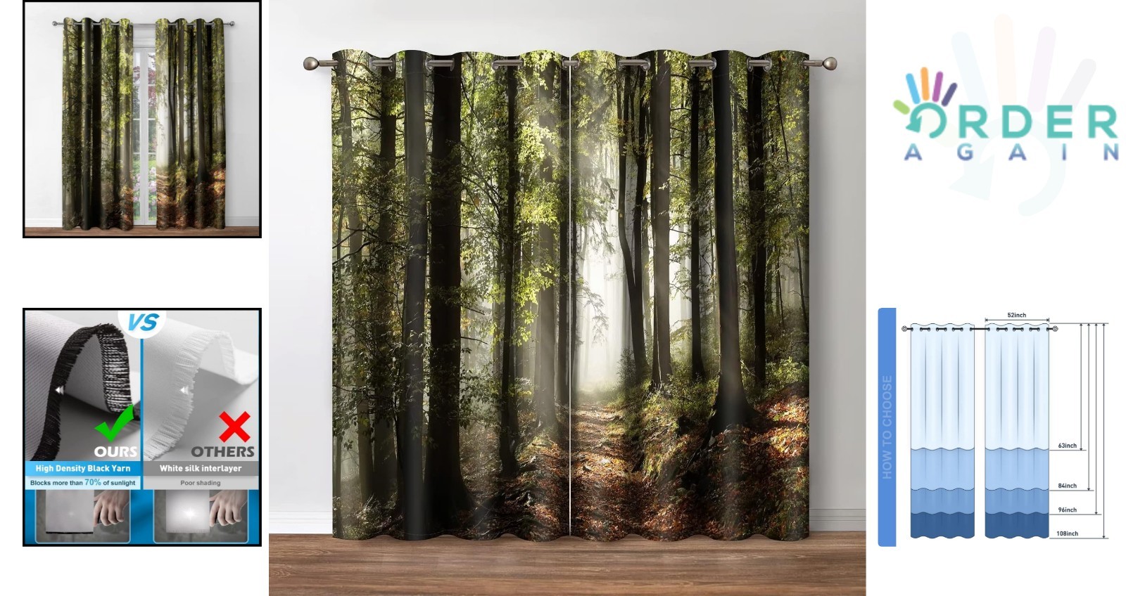 Blackout Curtains Microfiber Polyester 42×84 Inches 2 Panel Jungle Trees