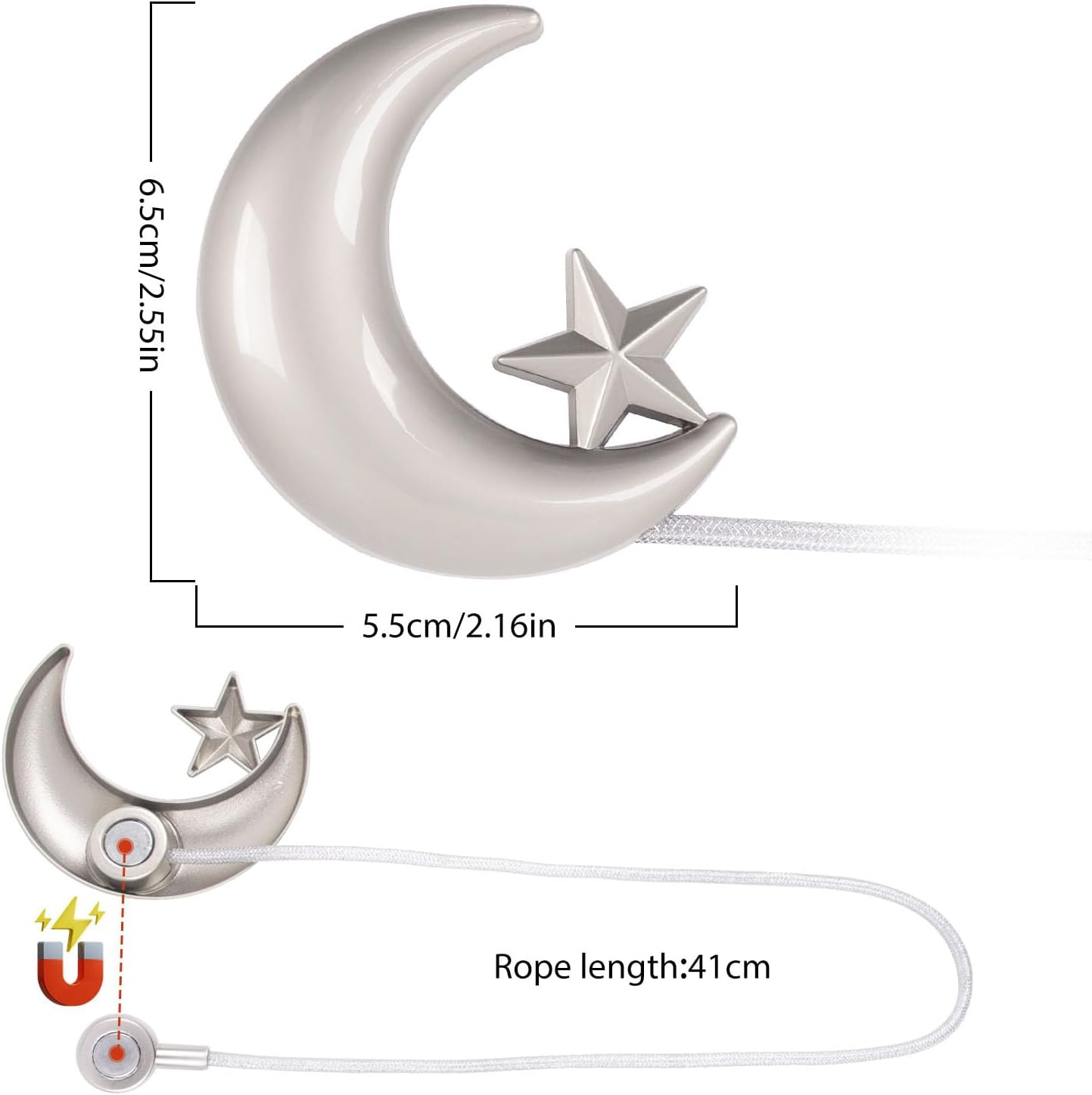 Curtain Tiebacks, 2 Pack Magnetic Curtain Tiebacks Star Moon Curtain tie Back Cu