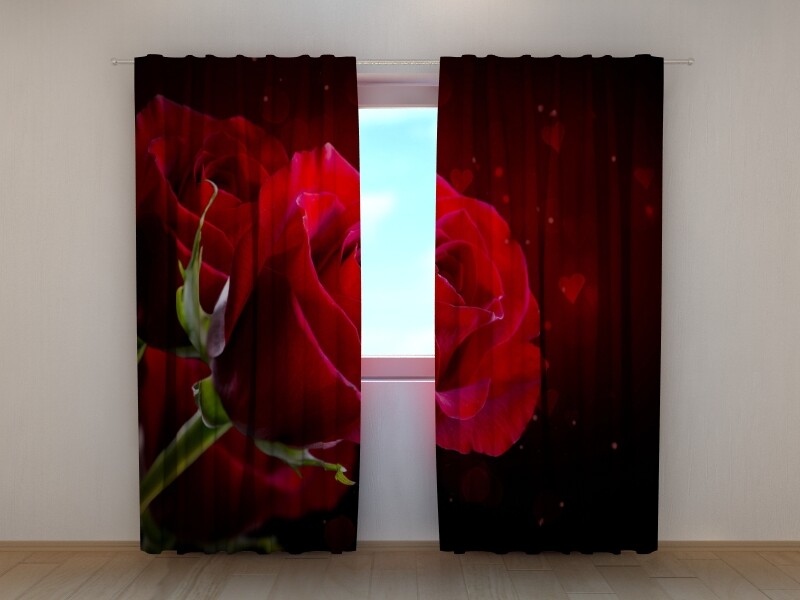3D Photo Curtain Printed Red Heart Rose Flowers by Wellmira Made to Measure