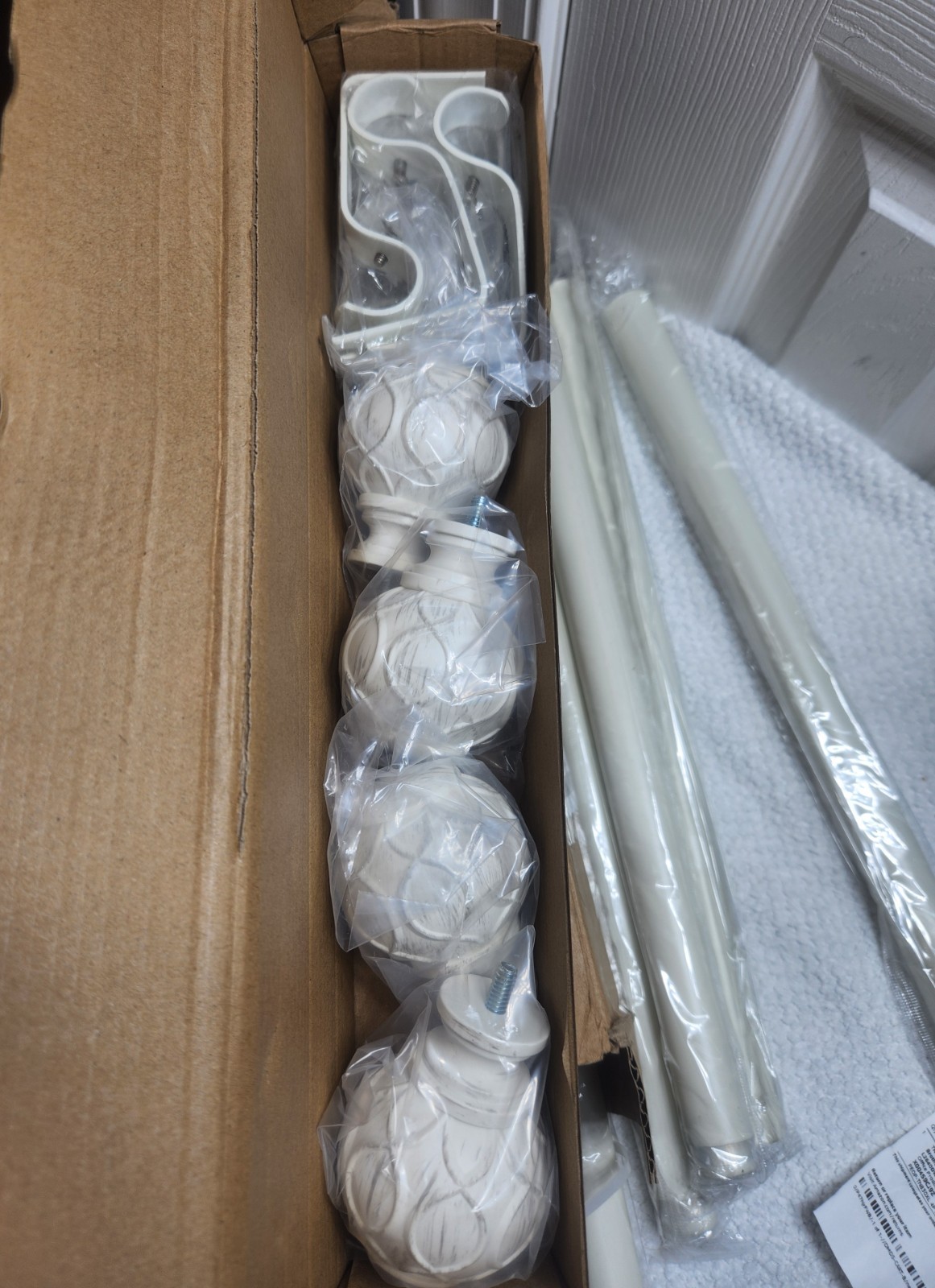 2PK White Curtain Rod 36″-88″ Adjustable Heavy Duty Boho Drapery Rod w/ Finials