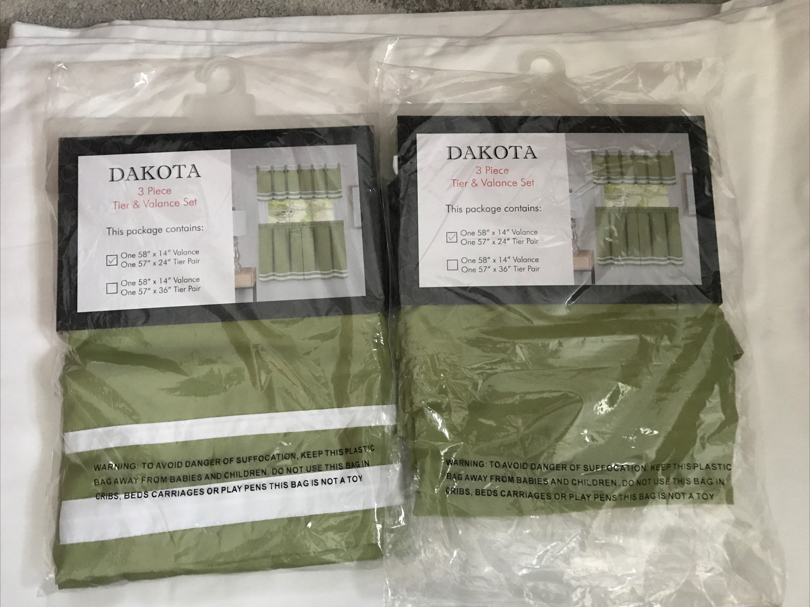 Dakota Curtain Tier Pair Valance Set Green 58×24 Inch Window Treatment New