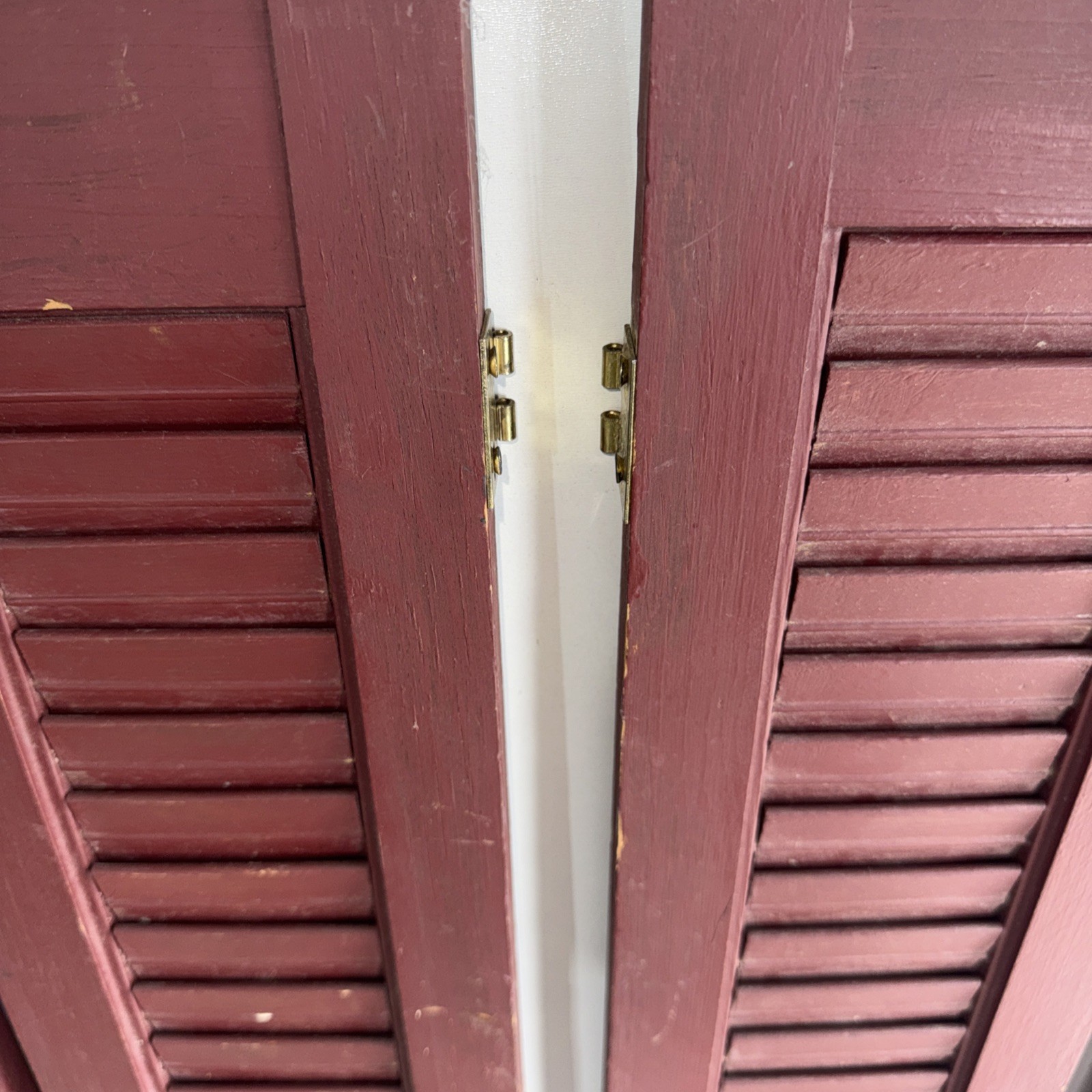 Red painted Shutters 24 1/2 X 23 louvered interior wood shutters 4 panels