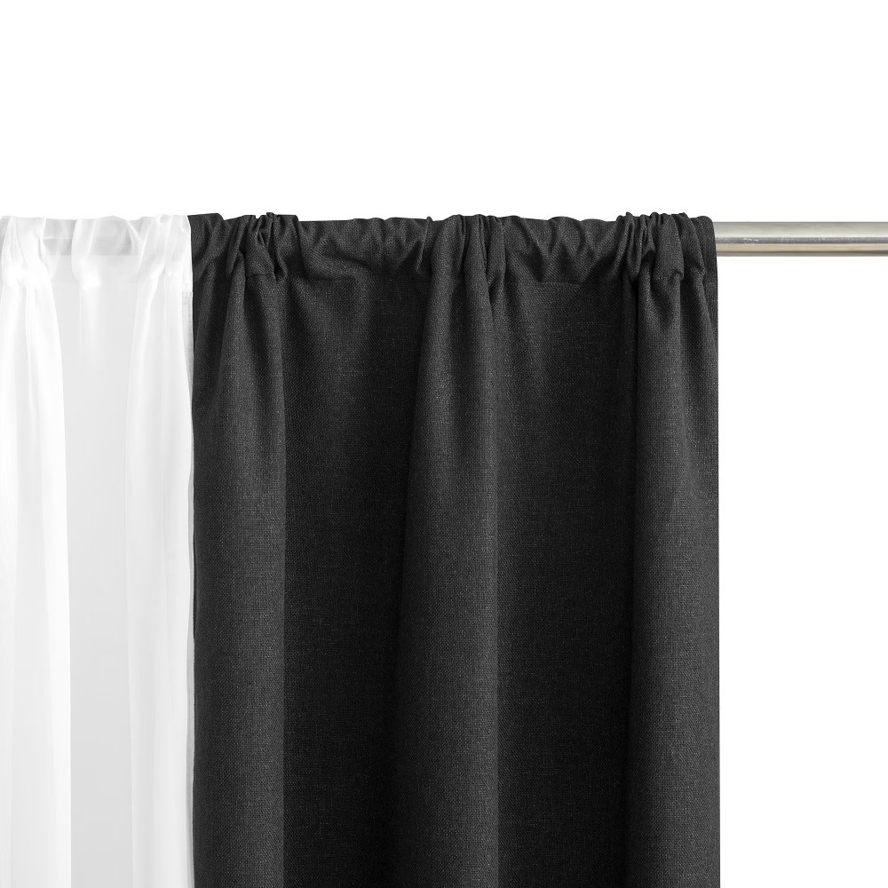 Solid Twill Blackout Curtain Panel and Sheers, Set of 4, Rich Black