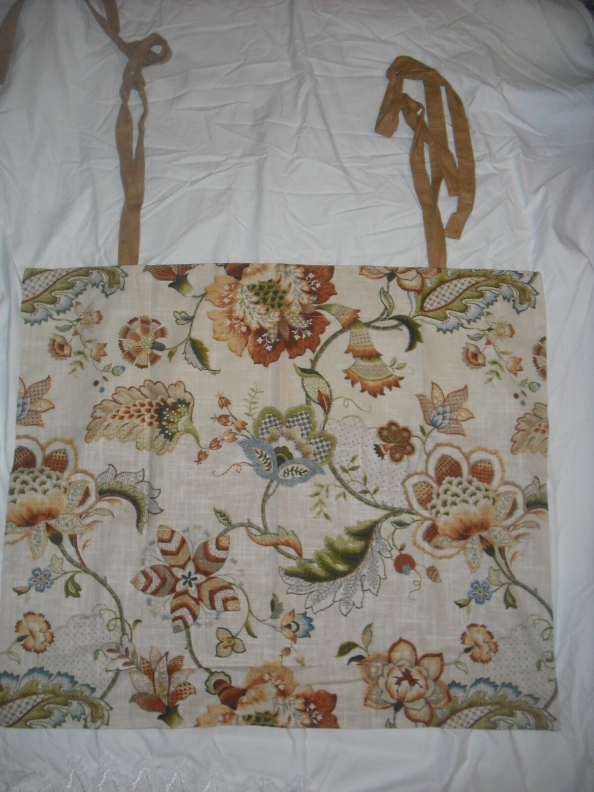 Country Curtains Tie-Up Panels 34″x 29″ Jacobean Floral Print Linen & Rayon (2)