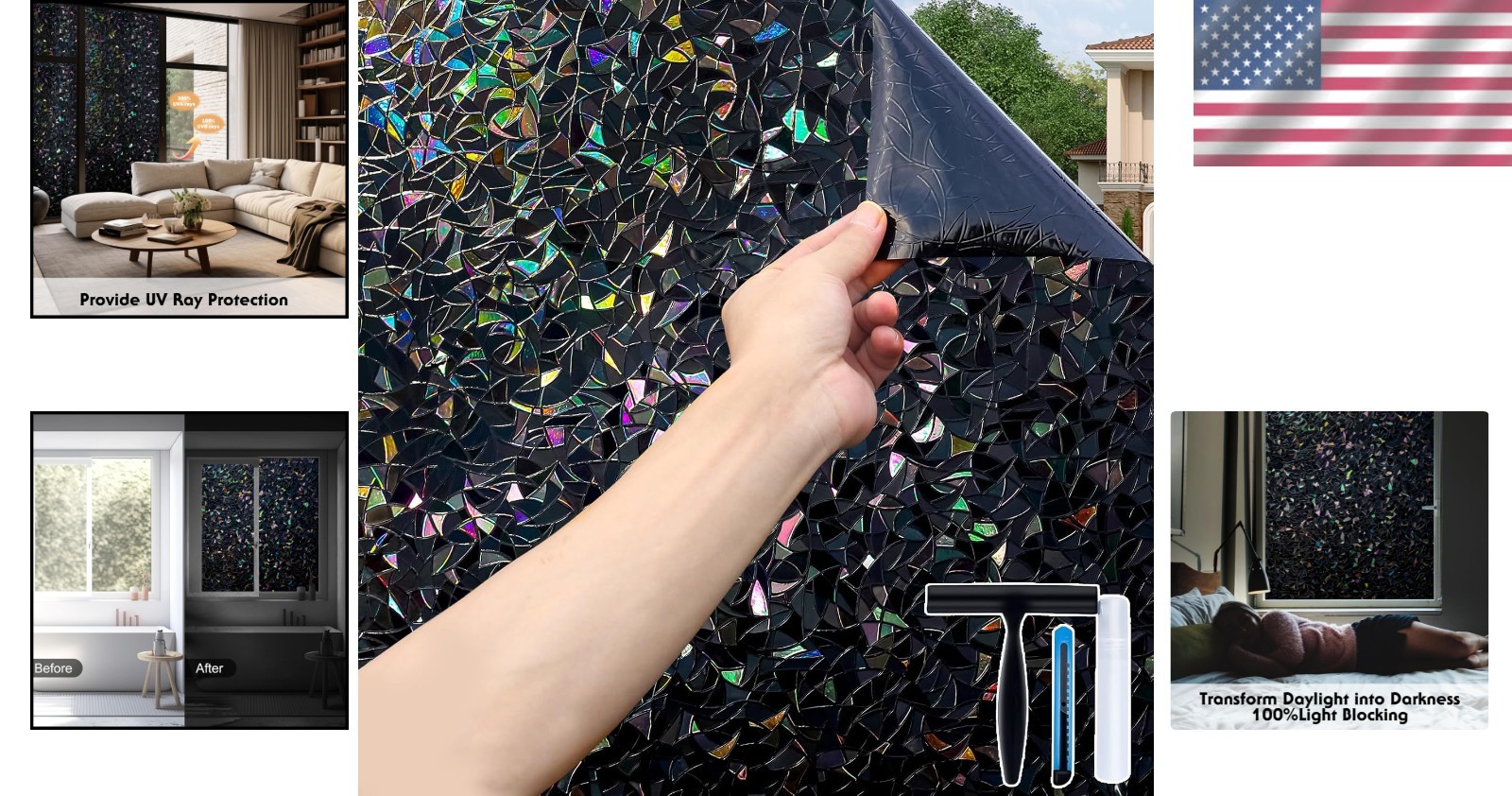 Elegant Black Window Film with Rainbow Effect – 100% UV Protection, 17.5×78.7