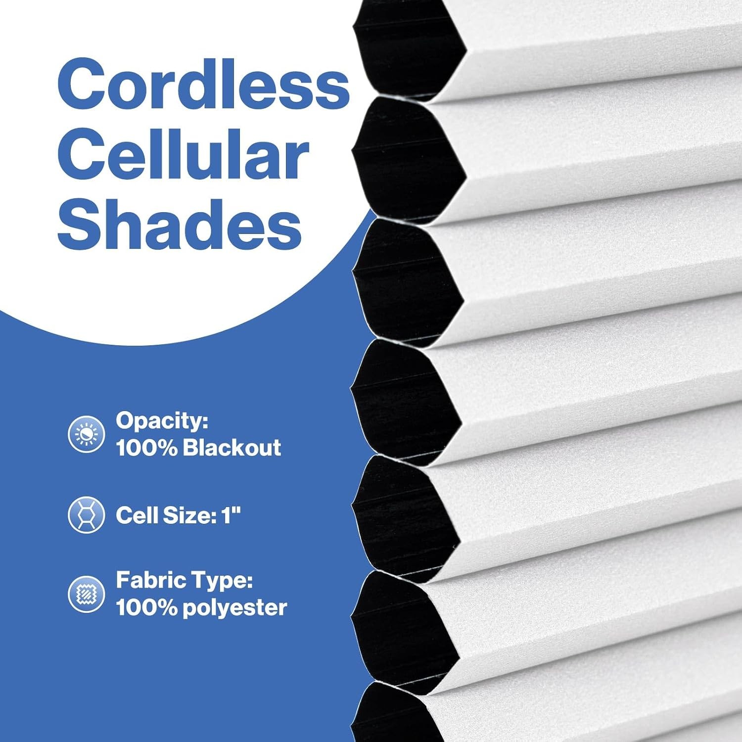 No Drill Cellular Shades, White 32″ W x 48″ H Cordless Blackout Pull Down