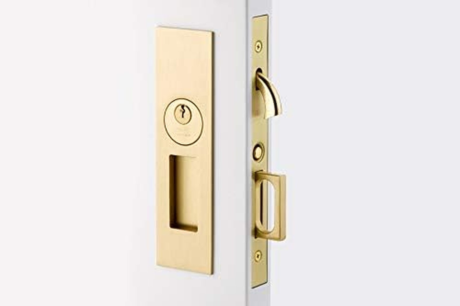 Emtek Pocket Door Mortise – Narrow Modern Rectangular Keyed Function (Flat Bl…