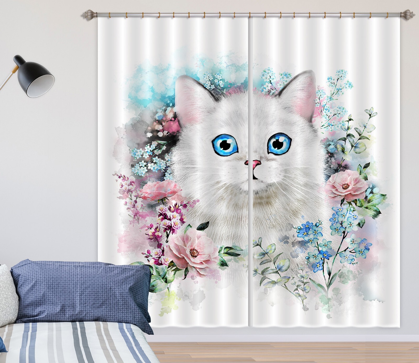 3D Watercolor White Cat ZHUA1143 Photo Curtain Window Blockout Fabric Amy 2023