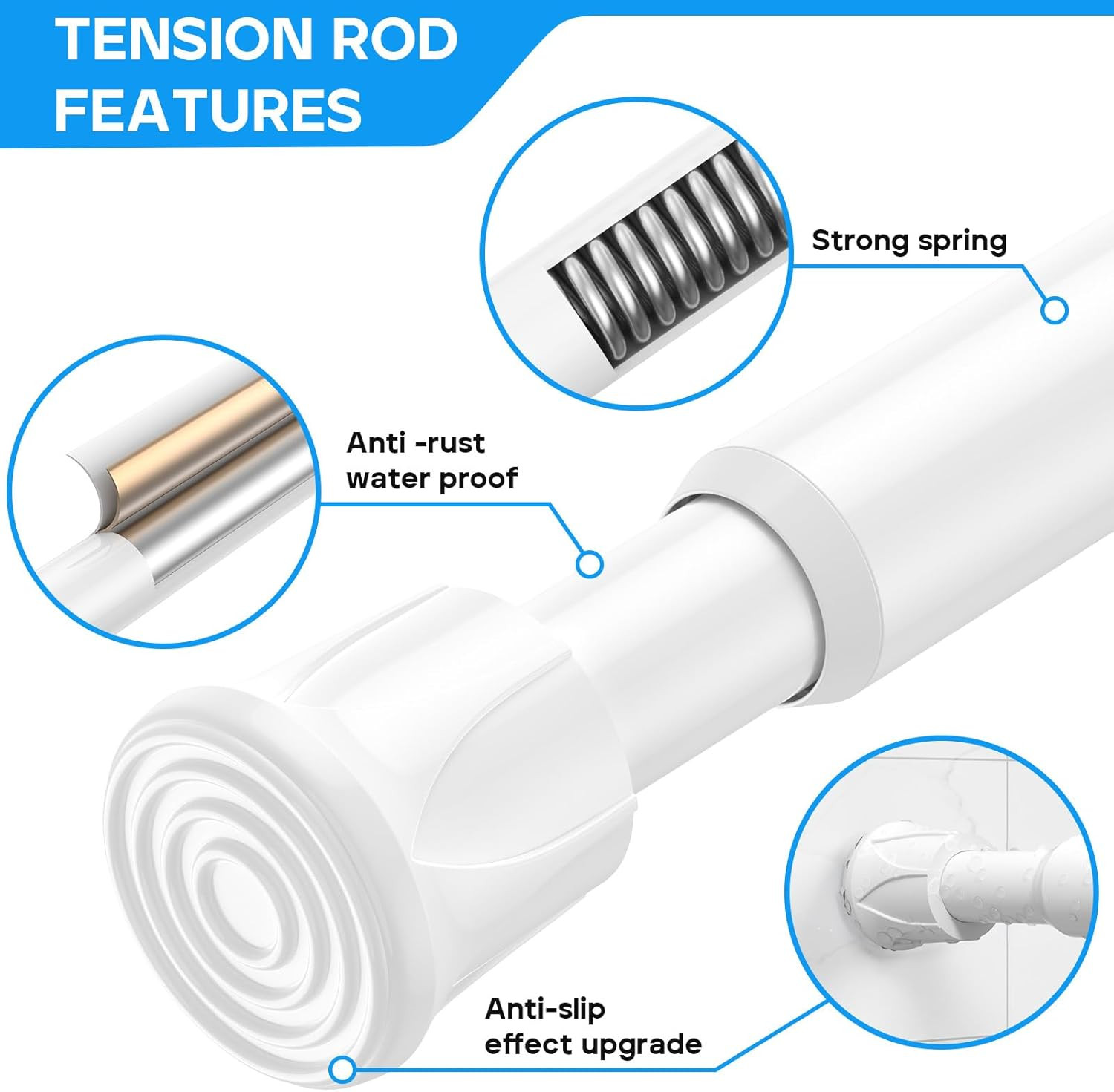 2 Pack White Spring Tension Curtain Rods 28-48 Inches, Spring Loaded Curtain Rod