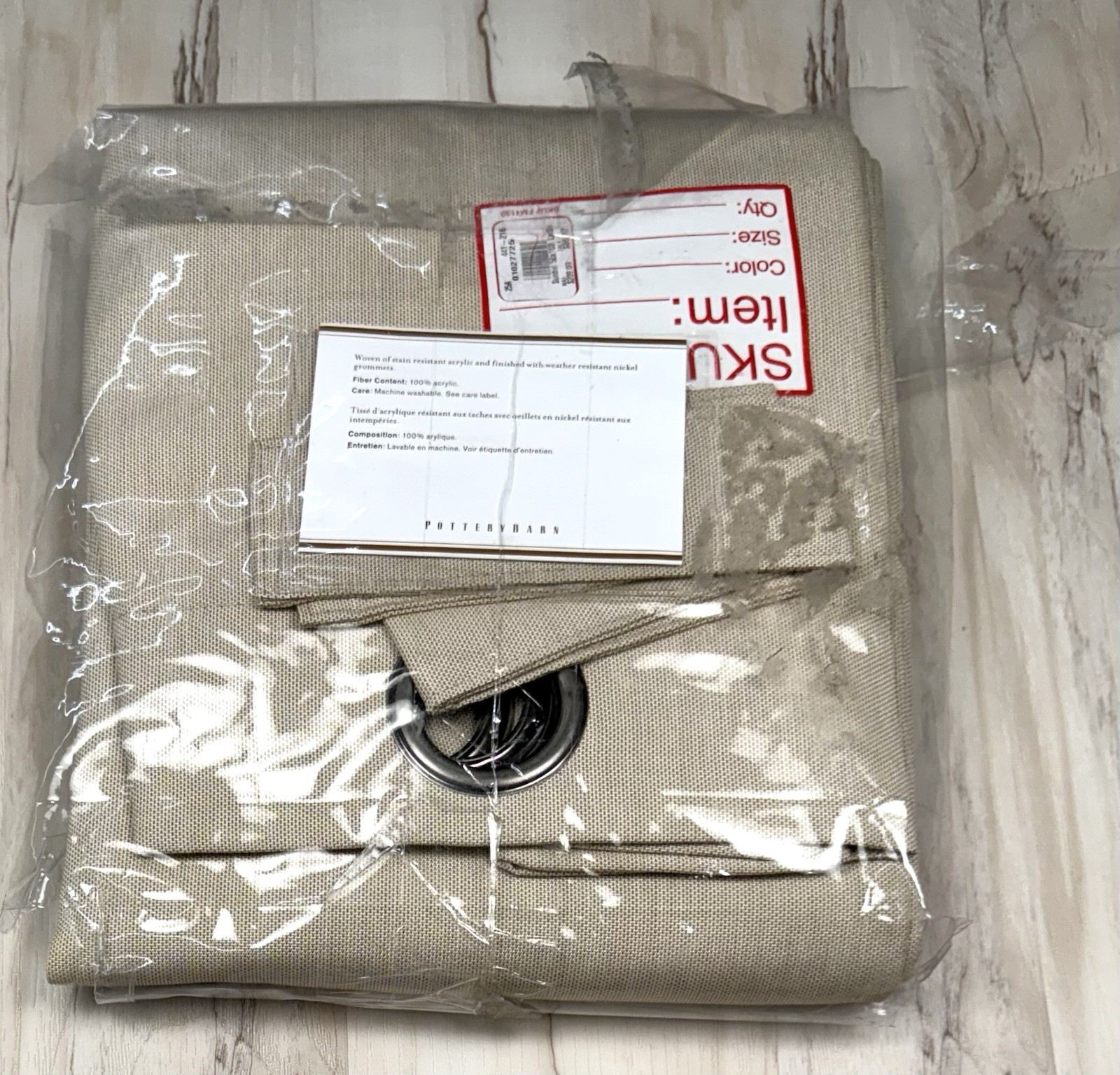 POTTERY BARN Sunbrella Solid Outdoor Grommet Drape Curtain Panel Tan 50×108 NIP