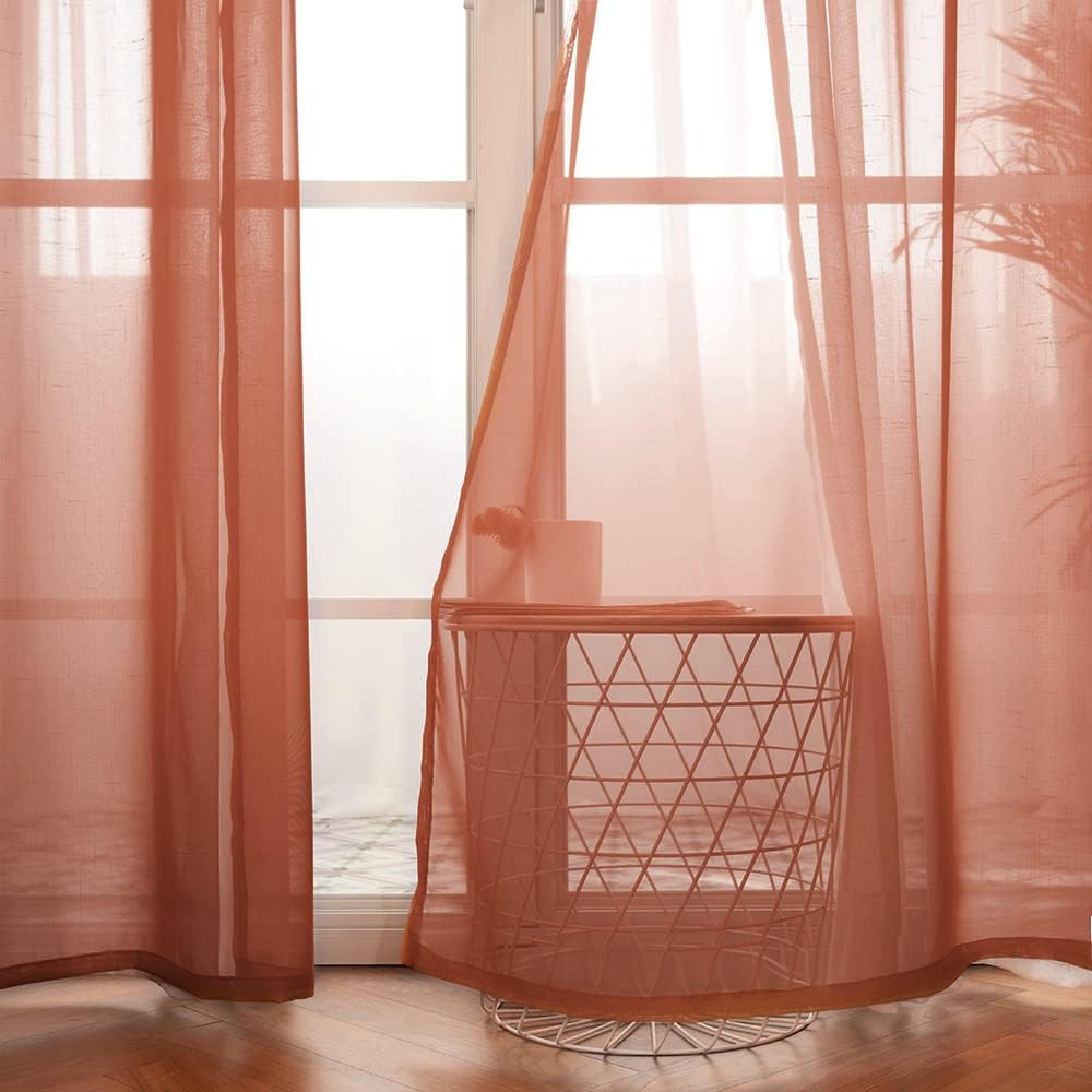MIULEE Solid Color Sheer Curtains 63 Inches Long 2 Panels Set – Fall Terracotta