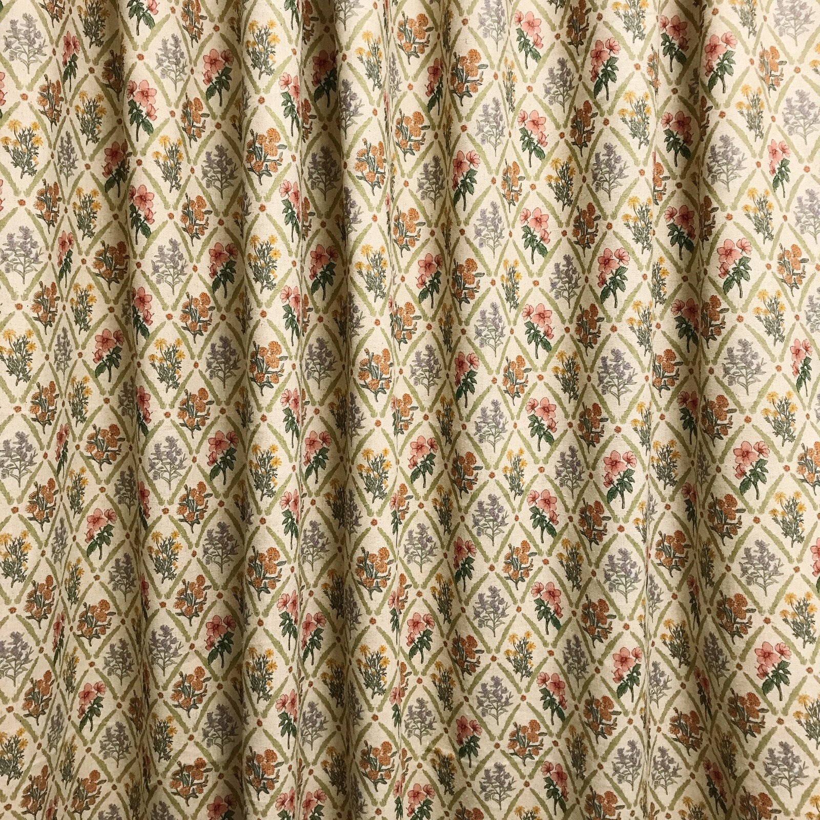 Modern Vintage Handmade Floral Rhombus Pattern Natural Beige Curtain Panels