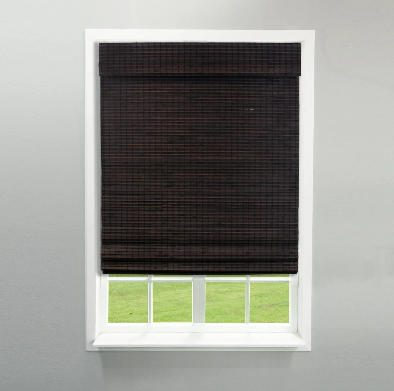 Cordless Bamboo Roman Shades, Flatweave ,Espresso, 35 in W x 64 in L
