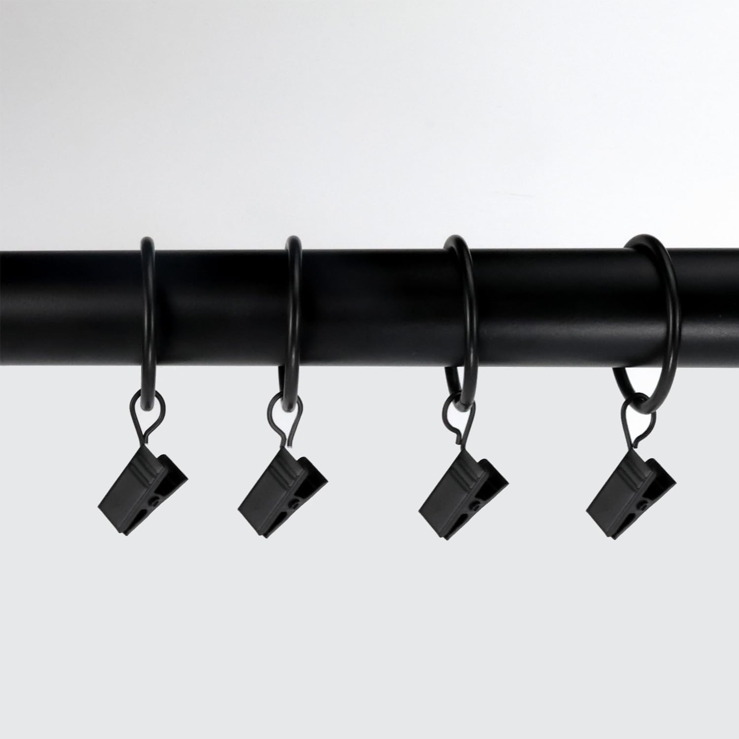 Black 36pcs Metal Curtain Rings with Clips, 1.25 in Interior Diameter, for Si…