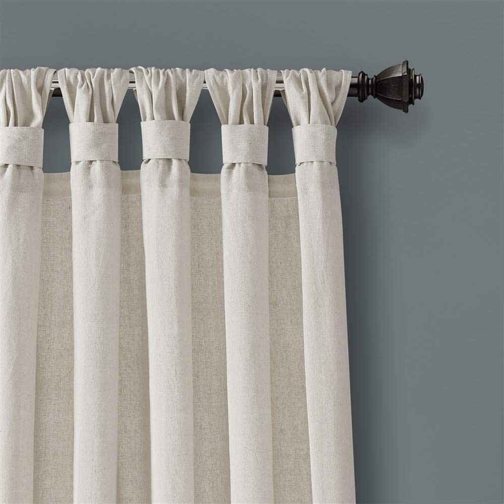 Burlap Knotted Tab-Top Window Curtain Panel Pair, 45″W x 84″L, Light Linen