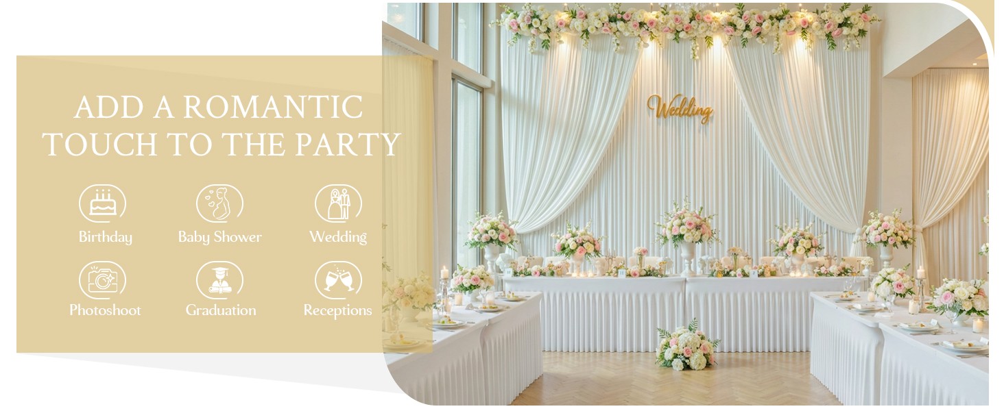 40ft x 10ft Wrinkle Ivory Wedding Backdrop Curtains for Party Bridal Shower