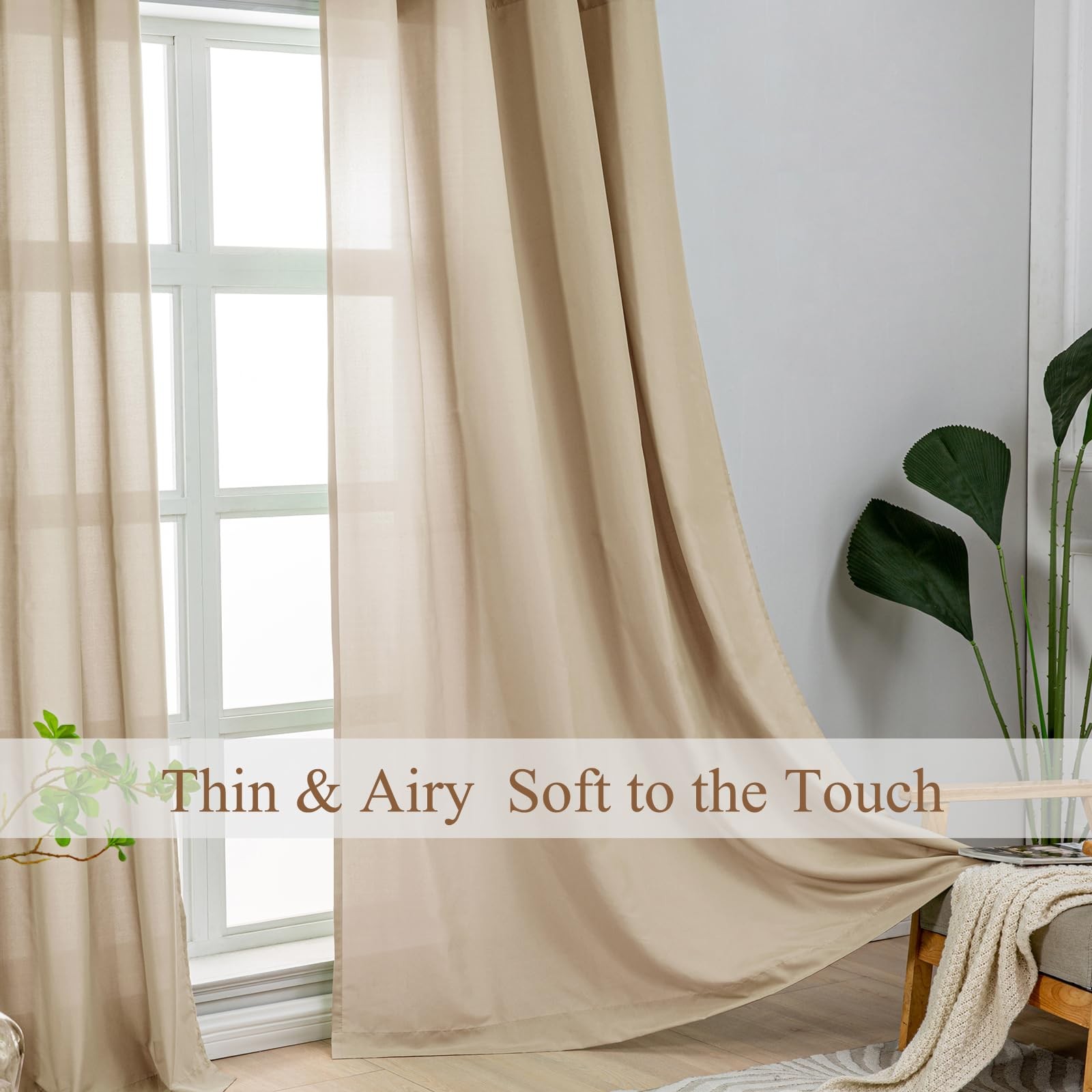 Non-See-Through Privacy 55″W x 63″L (Pack of 2) (90g/ãŽ¡- Rod Pocket ) Tan Beige