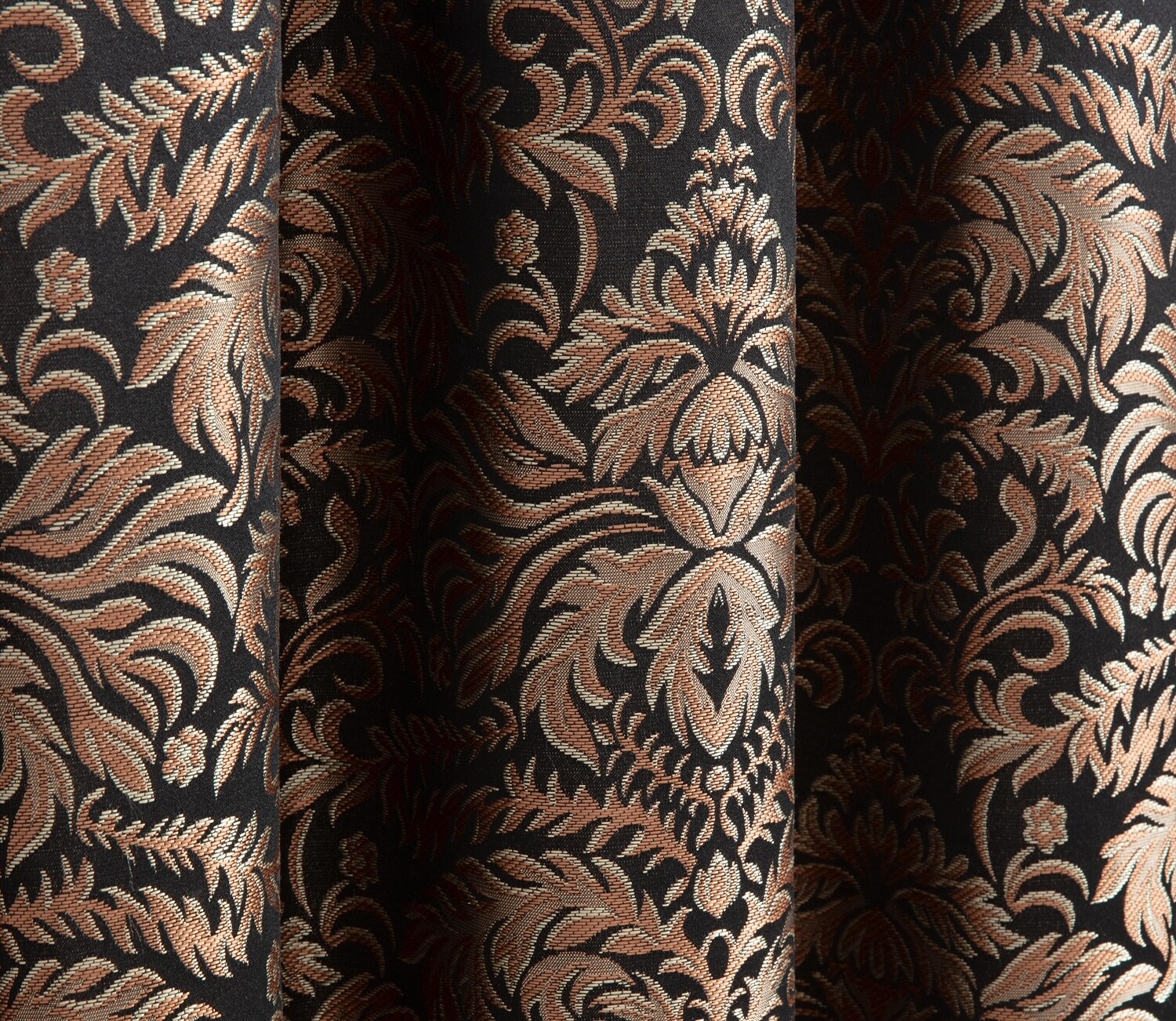 Chezmoi Collection Lisbon 4-piece Black/Gold Jacquard Floral Window Curtain Set