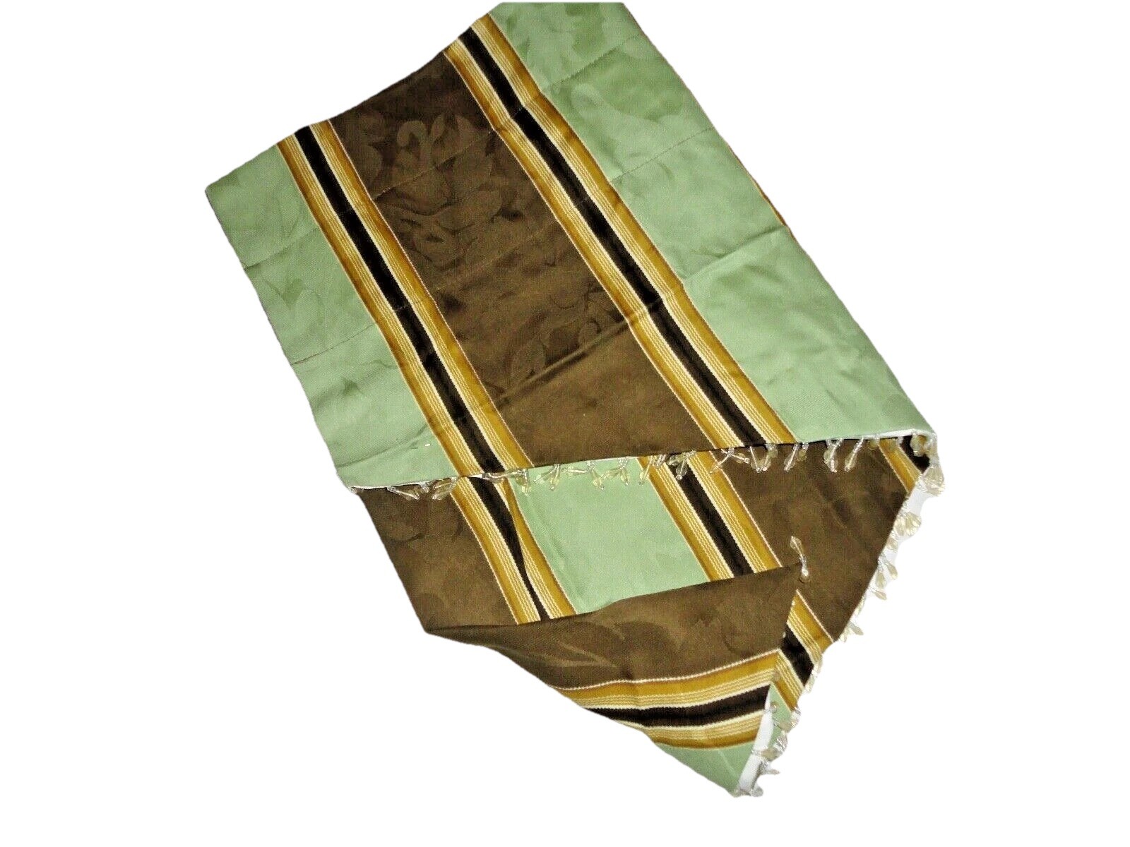 WAVERLY CAPULET STRIPE GREEN & BROWN BEADED (1) LINED ASCOT VALANCE 50 X 22