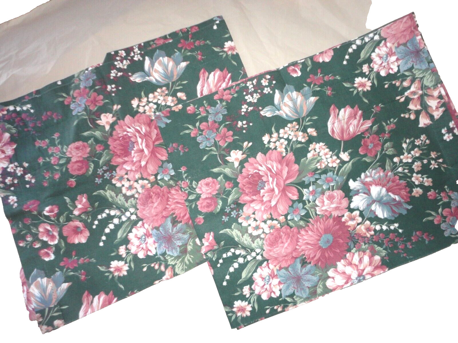 CROSCILL GRANADA FLORAL GREEN PINK BLUE (2) BLOUSON TAILORED VALANCES 17X87