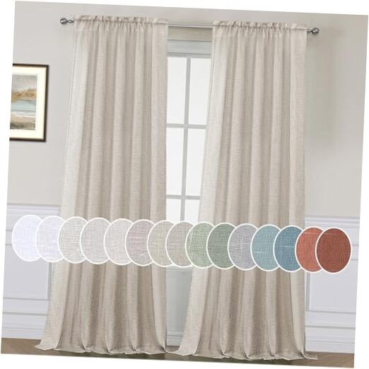 Flax Linen Curtains 84 Inch Length for Bedroom 52″W x 84″L (Pack of 2) Angora