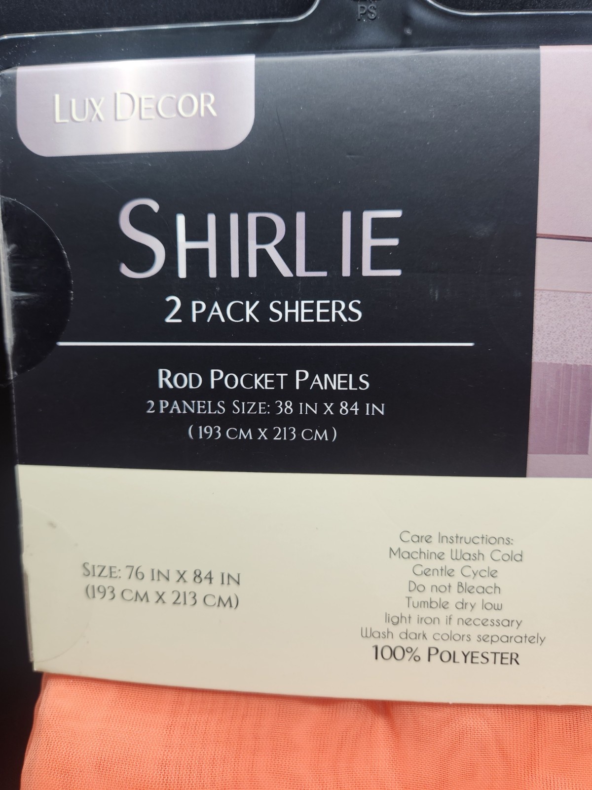 2 Pack Sheers 76″x84″ Rod Pocket Panels Peach Color Shirlie Lux Decor 100% Poly