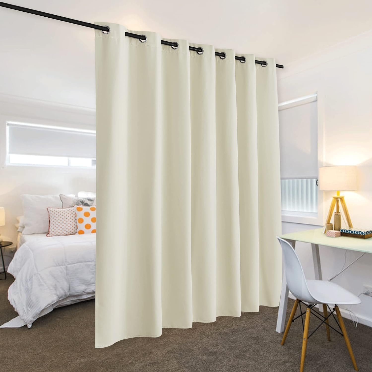 Light Beige Blackout Divider Curtains, Noise Reducing, 120×108 Inch Panel