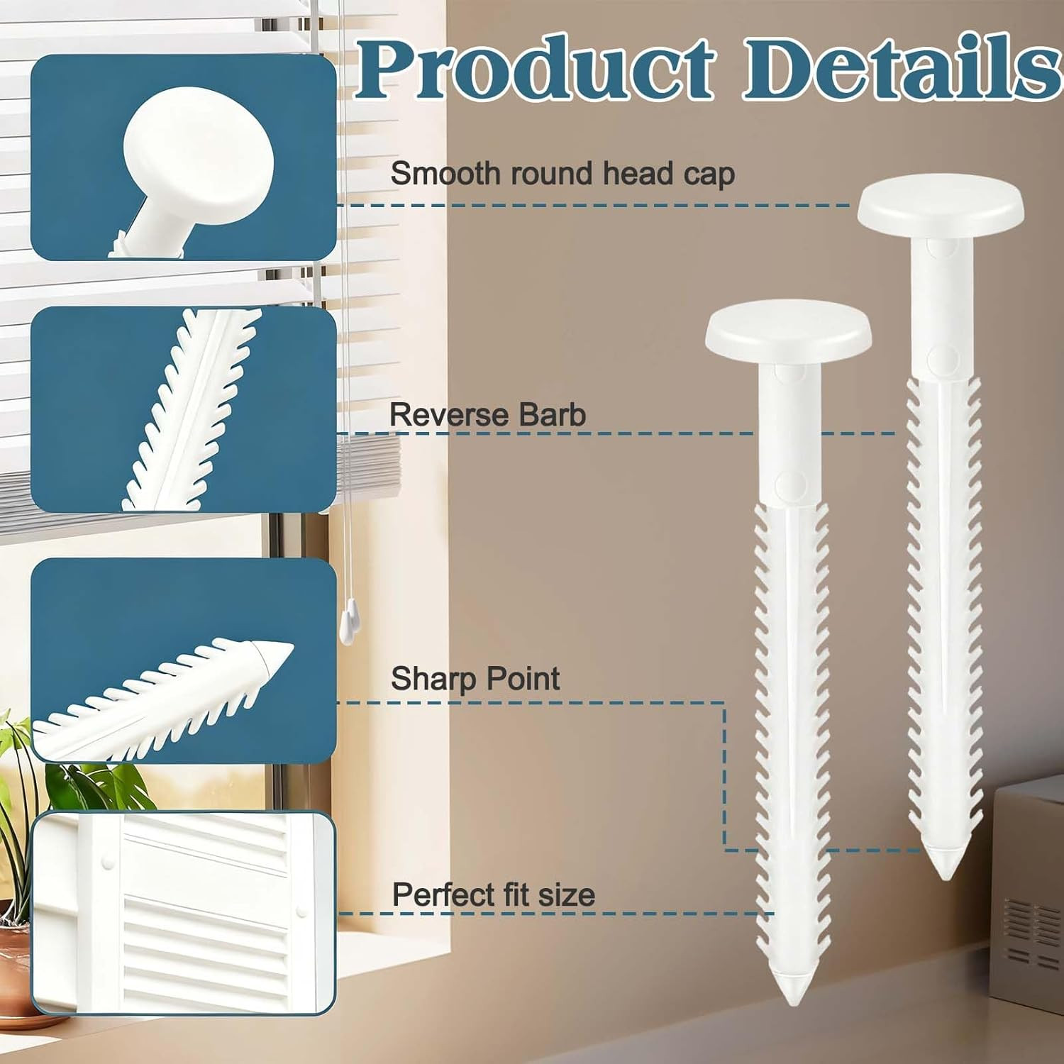 30Pcs 3 Inch Vinyl Shutter Fasteners, White Window Shutter Panel Pegs Shutter Sc