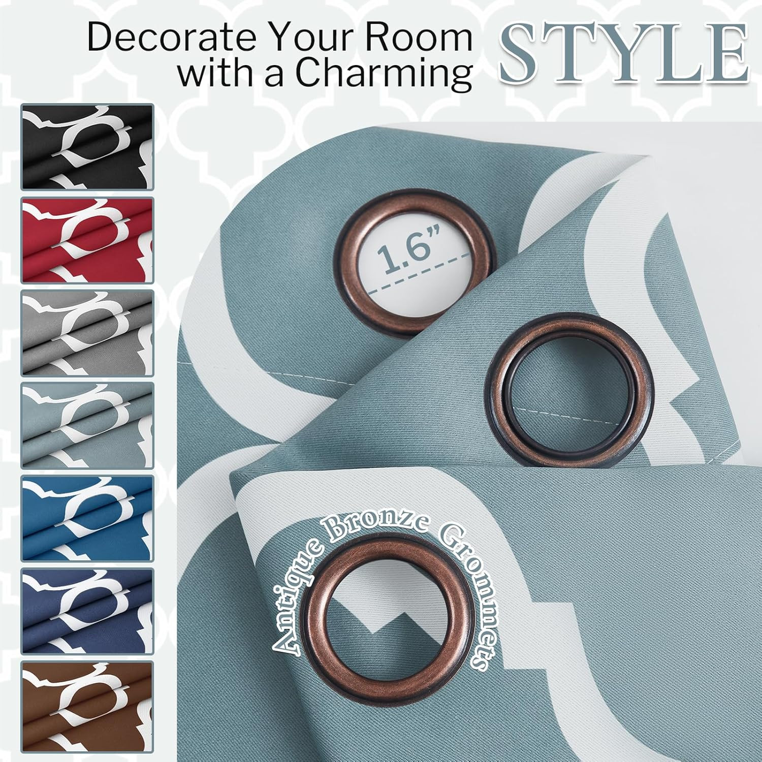 Moroccan Fashion Thermal Insulated Room Darkening Blackout Grommet Curtains for