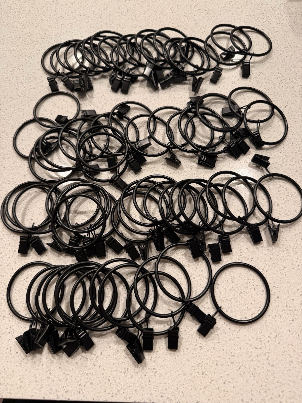 2 inch Matte Black Curtain Rings With Clips- Total Count Of 73