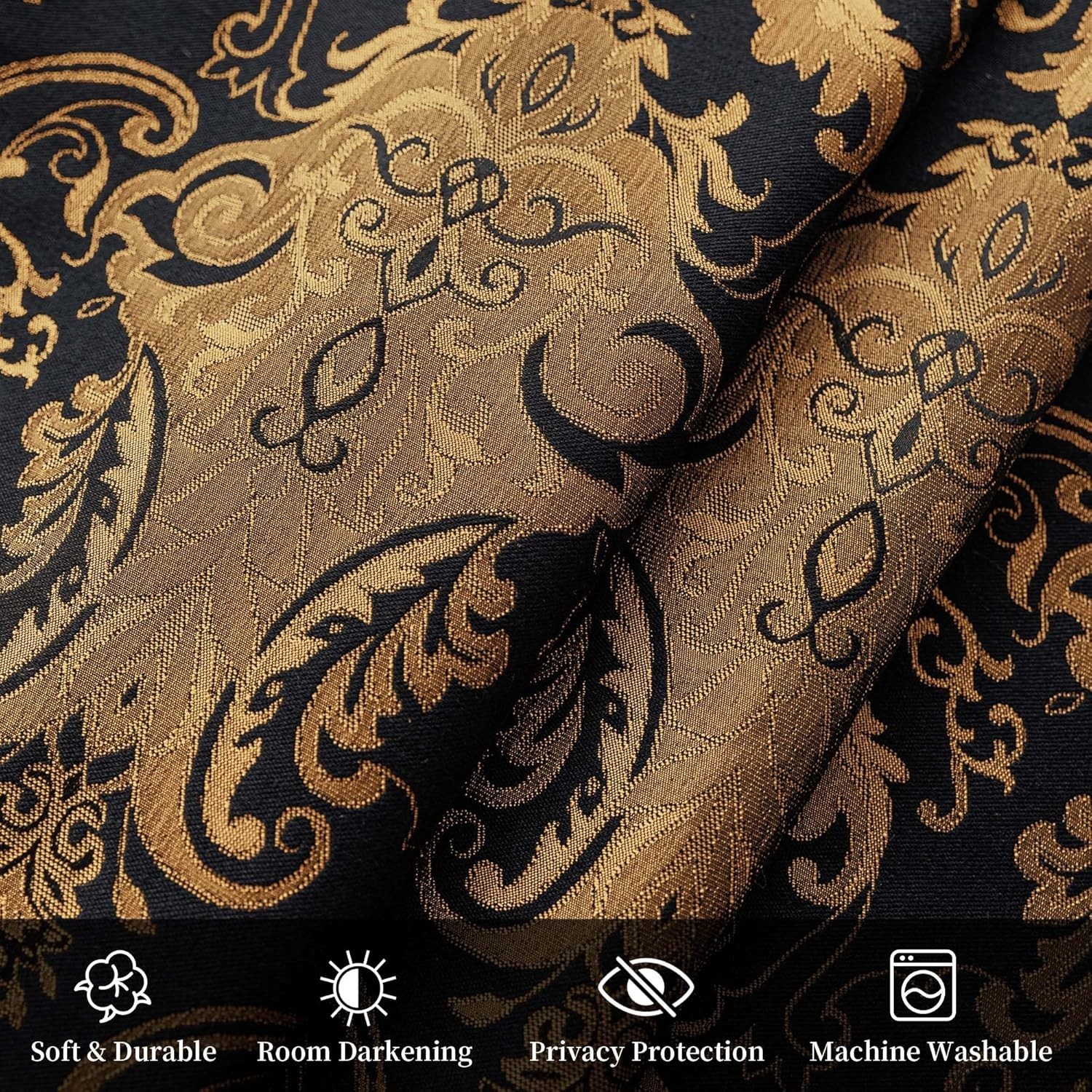 Waterfall Valance Curtain Damask Jacquard Black Window Treatments for Living …