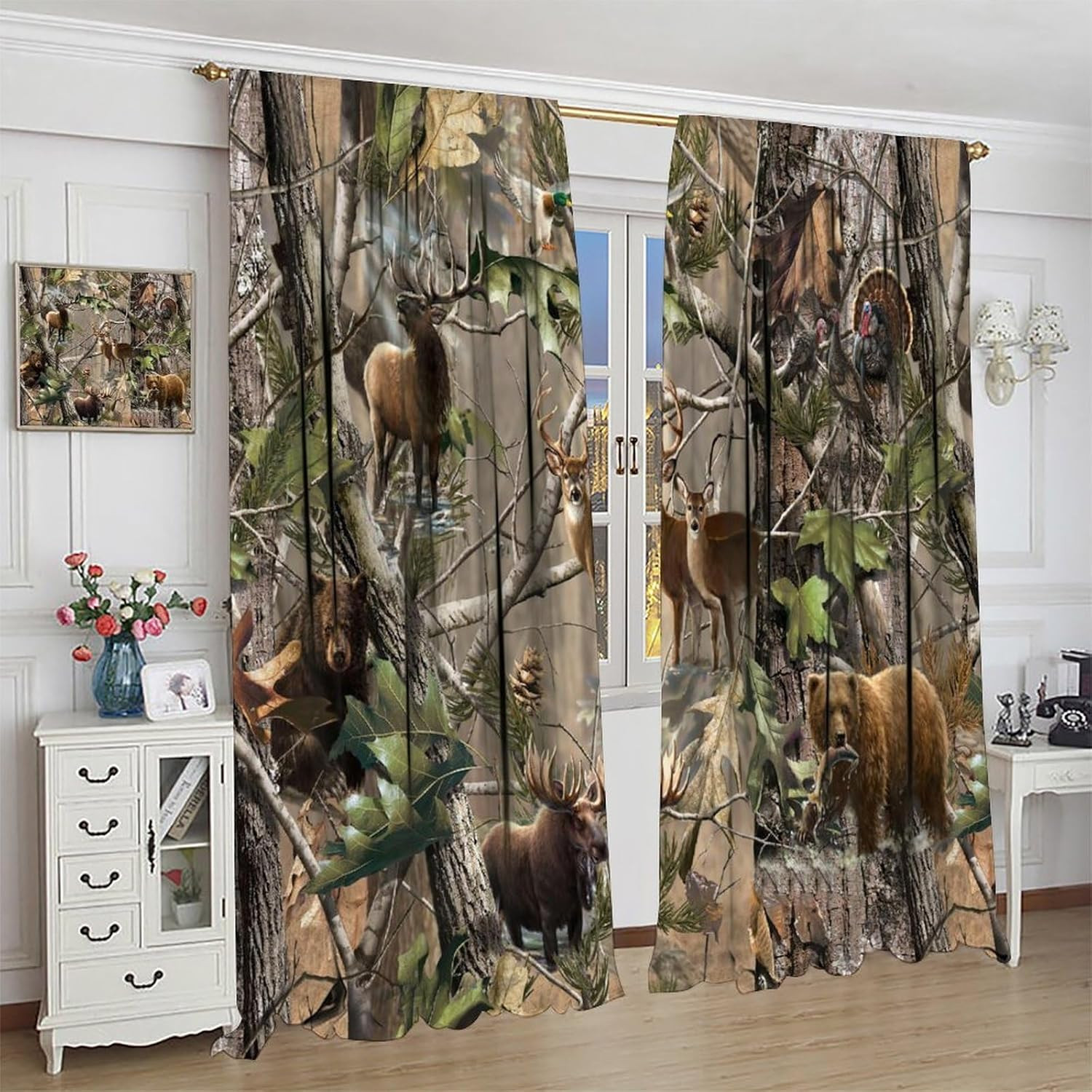 Forest Camo Blackout Curtains for Boys Room – 72″ W X 63″ L Wildlife Drapes
