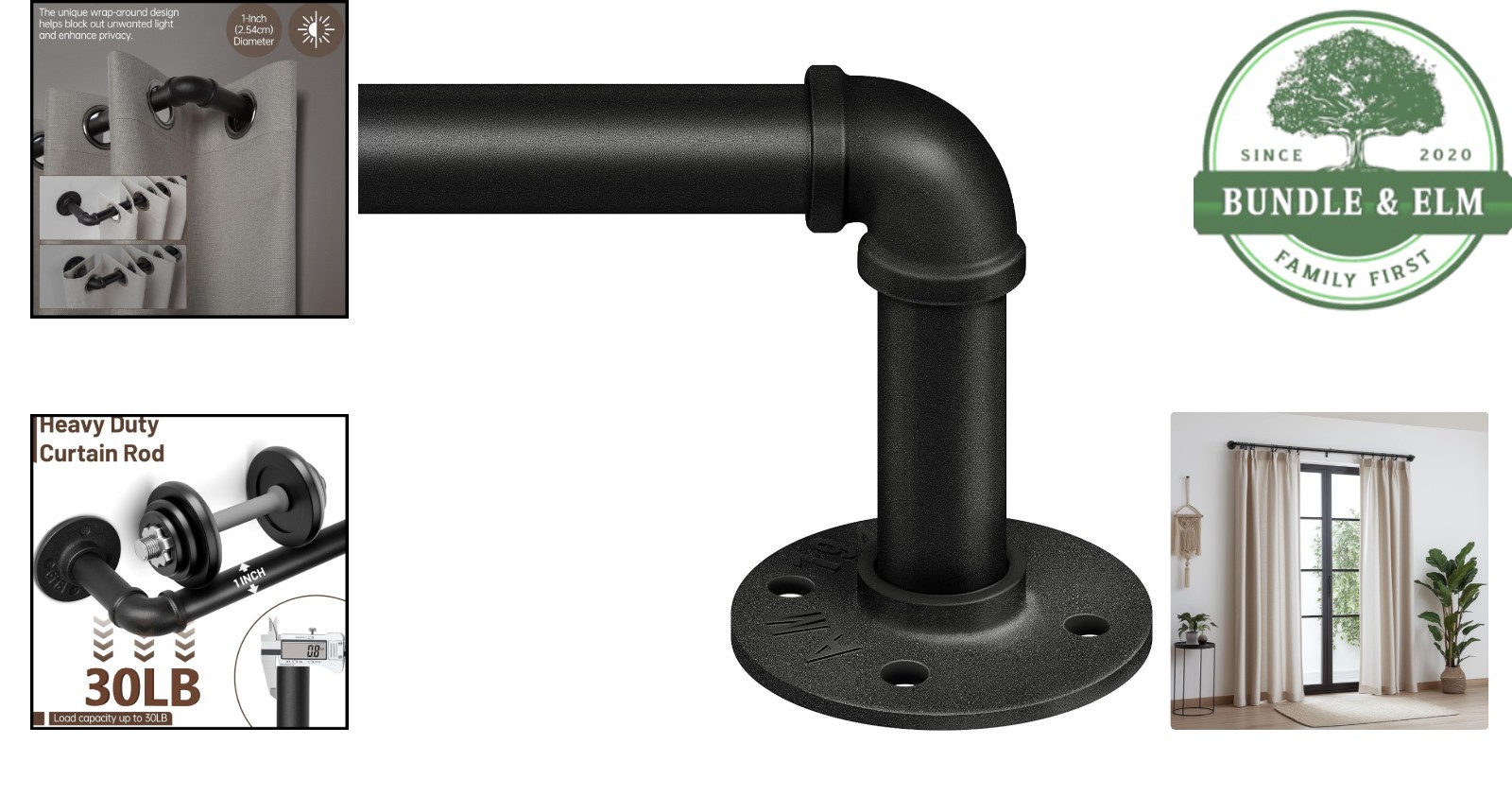 Rustic Black Curtain Rod, Includes Installation Accessories and Instructions