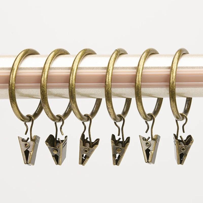20PCS Curtain Rings with Clips Metal Drapery Hooks for 1in Curtain Rods