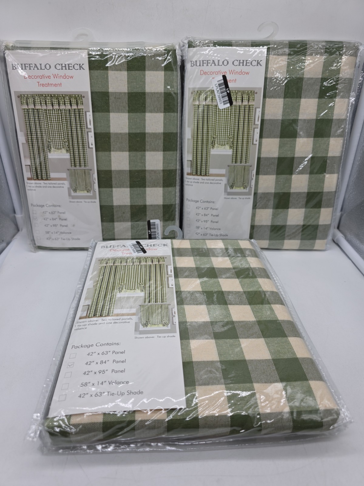 BUFFALO CHECK 42″ x 84″ Green Single Window Curtain Panel Lot Of 3