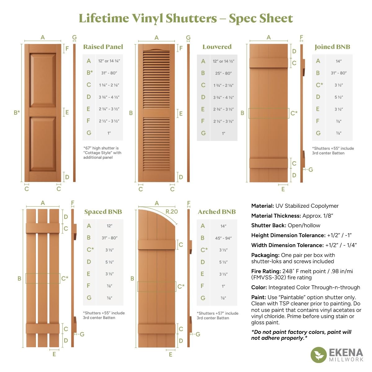 Ekena Millwork LVSAMPLECOLORS Lifetime Vinyl Shutter Sample Sample, Various