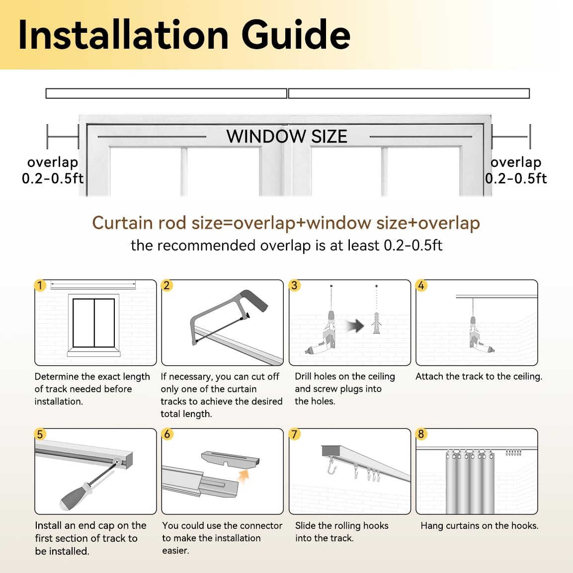 FELIDESIGN Curtain Track, Ceiling Track for Room 6ft – 9ft, white
