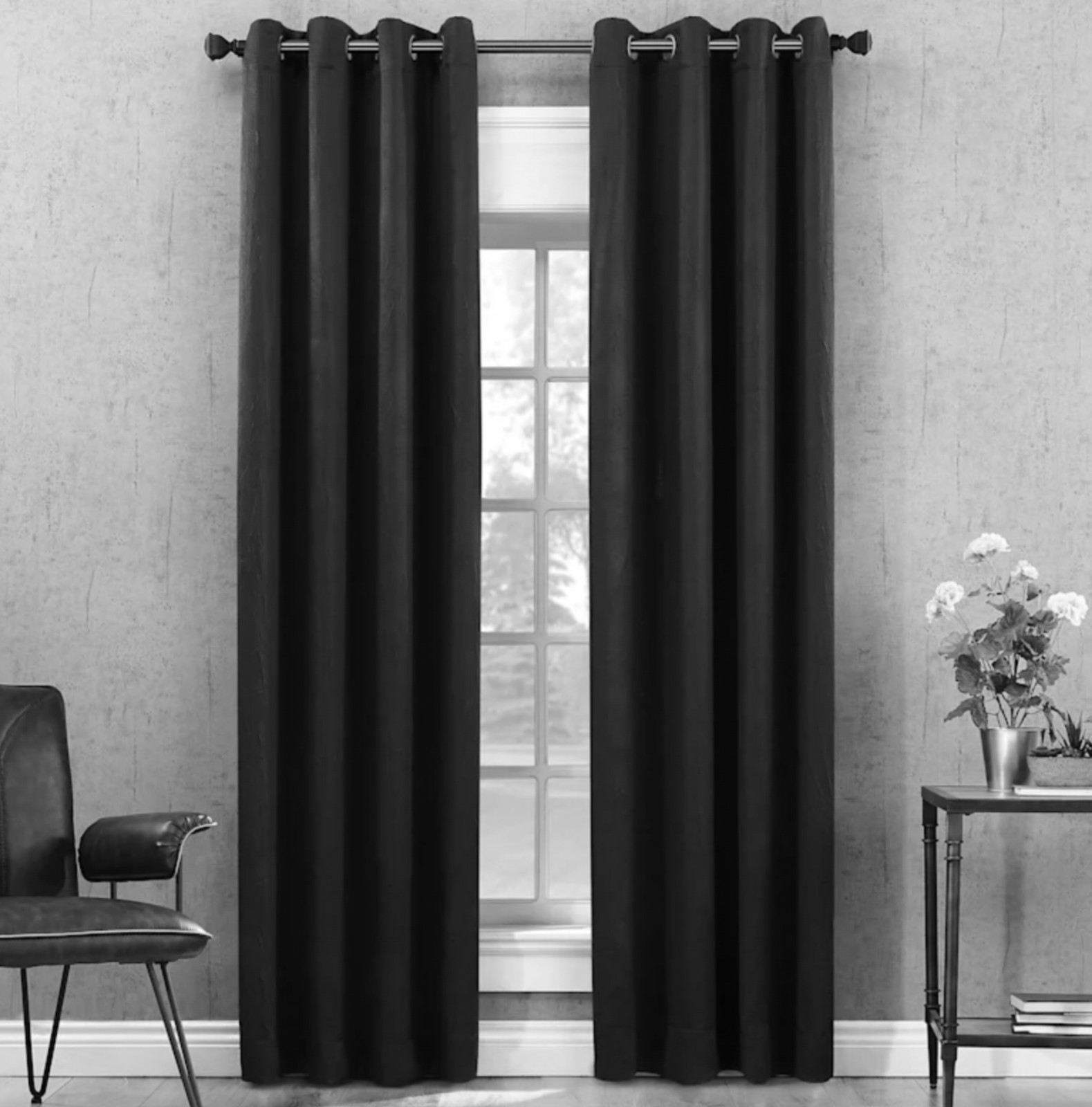 Black Blackout Curtains Pair 38×84 Grommet Window Panels Modern Room Darkening