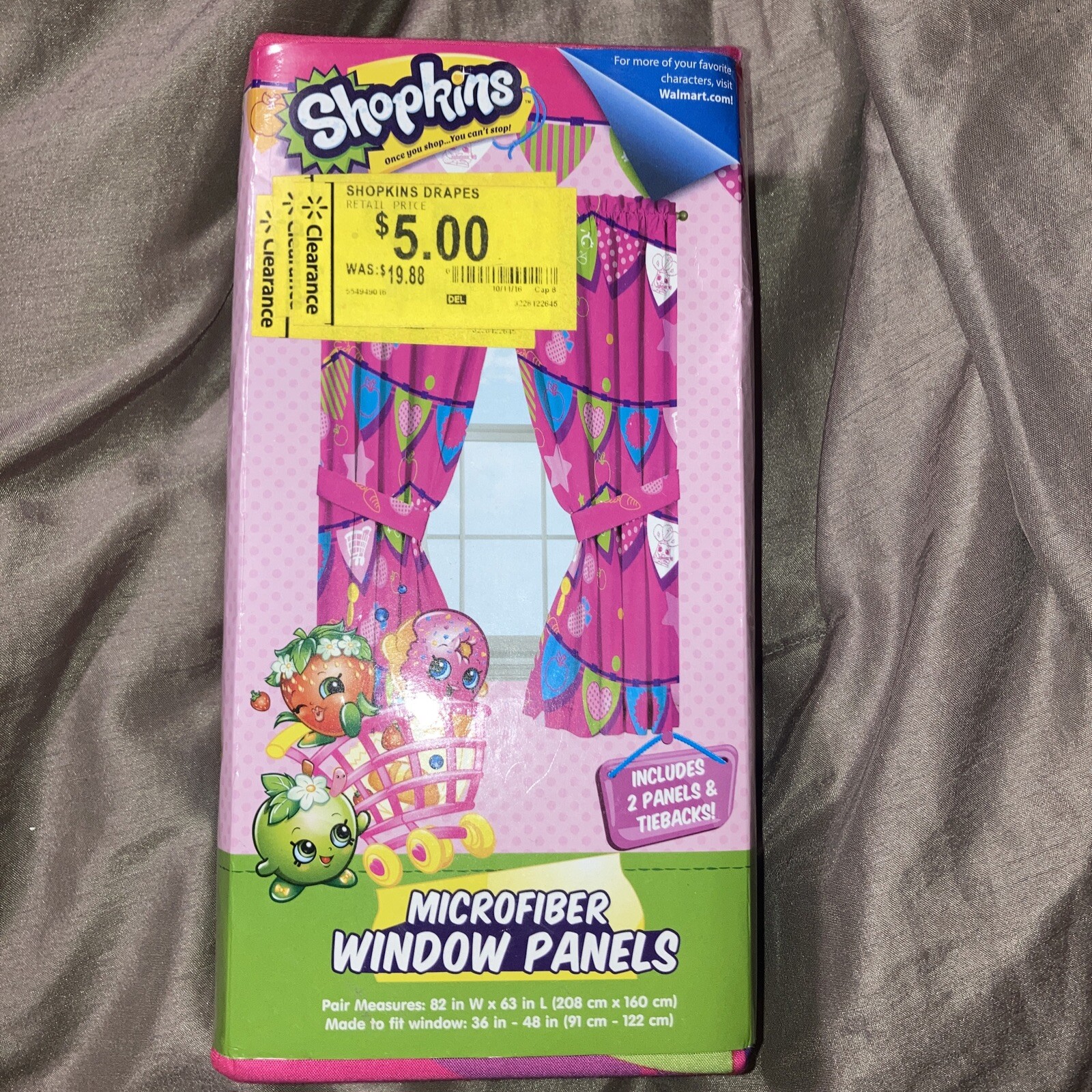 Shopkins Microfiber Window Panels Curtains Pennant Flag Design 82×63 Pink NOS