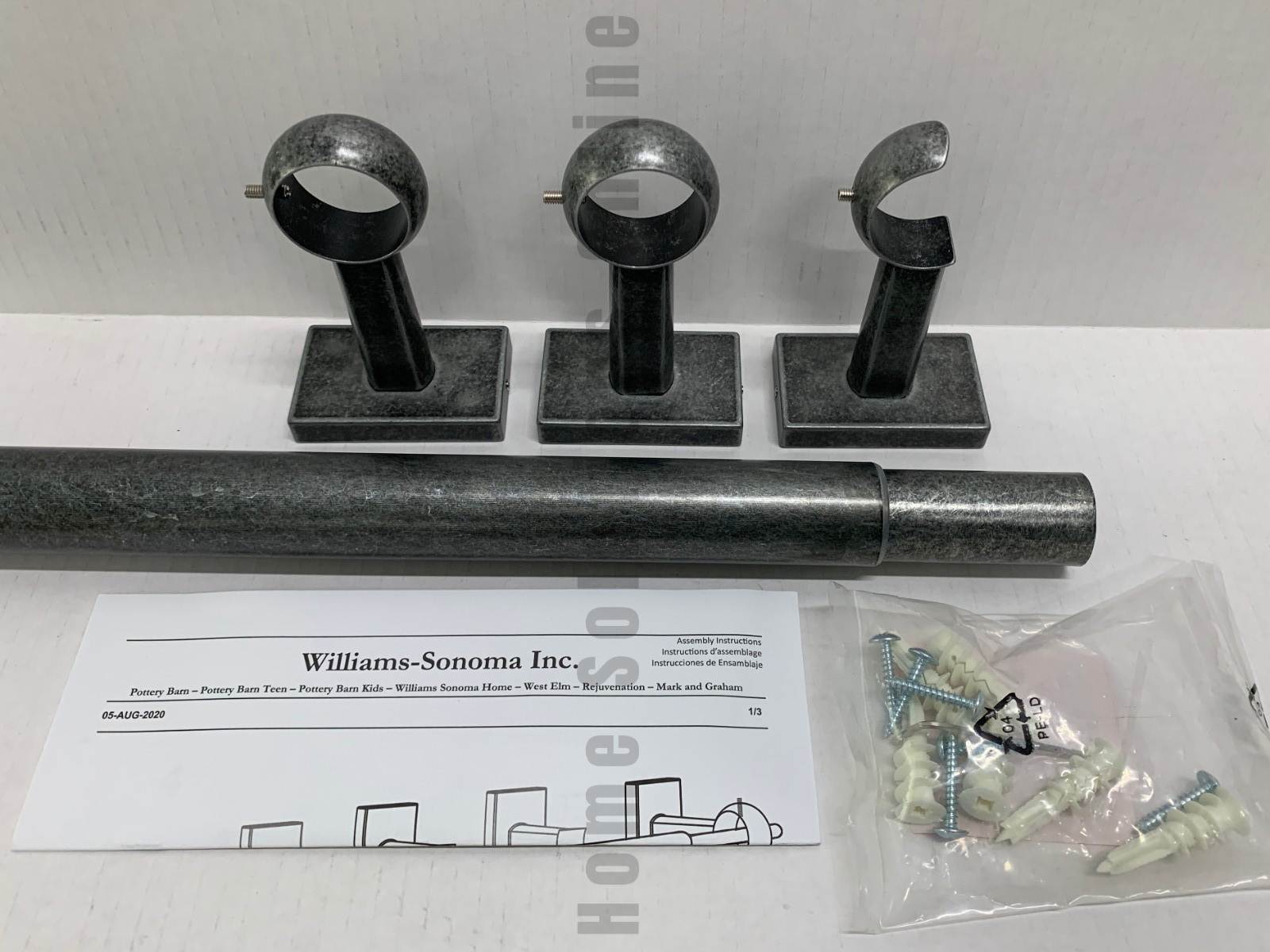 Pottery Barn Cast Iron Curtain Rod Wall Bracket Pewter 1.25″ 48-88 #R5008
