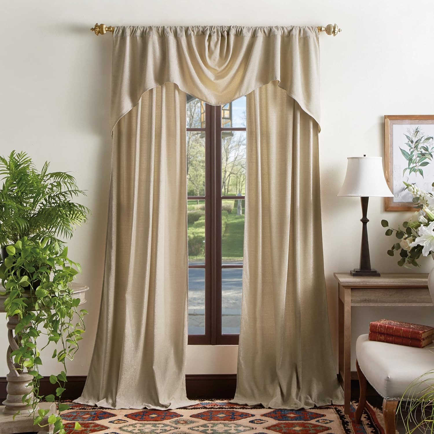 Naples Chenille Natural Back Tab Window Curtain Panel Pair, 84