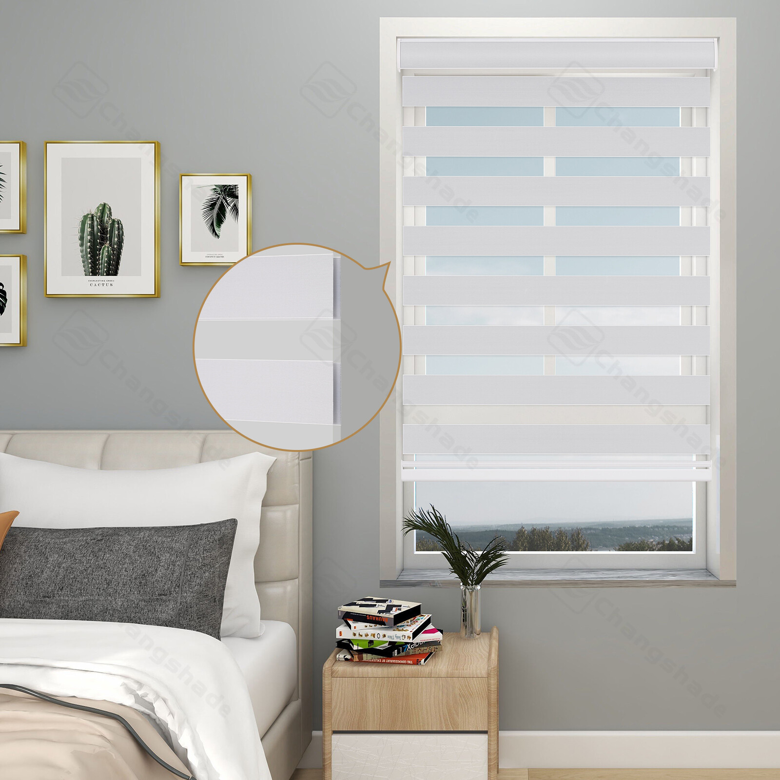 Custom Size Cordless Dual Layer Zebra Roller Shades Blackout(85%) Roller Blinds