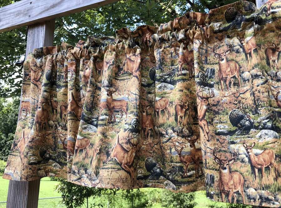 Deer & Wildlife Valance • Rustic Cabin Kitchen Curtain • Woodland Forest Window