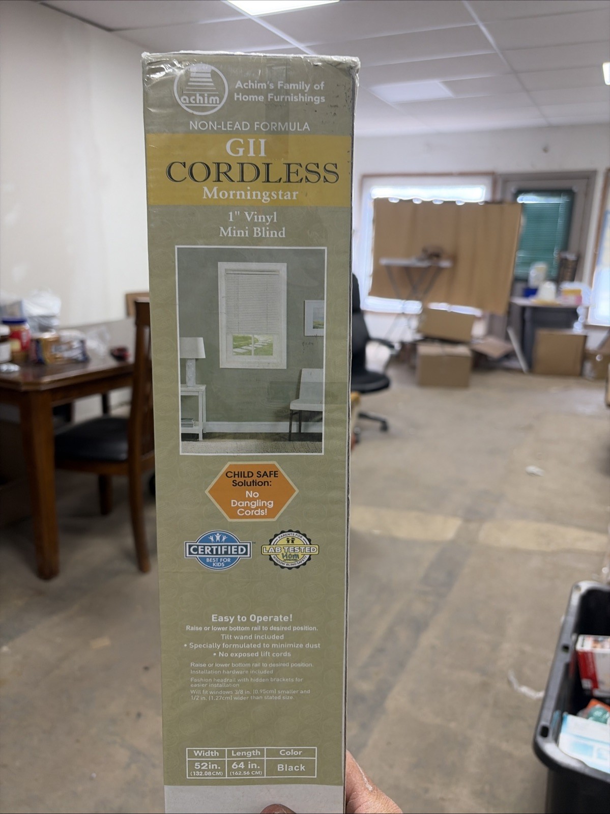 Black Home GII Morningstar 1″ Vinyl Mini Cordless Blinds 52×64 Open Box