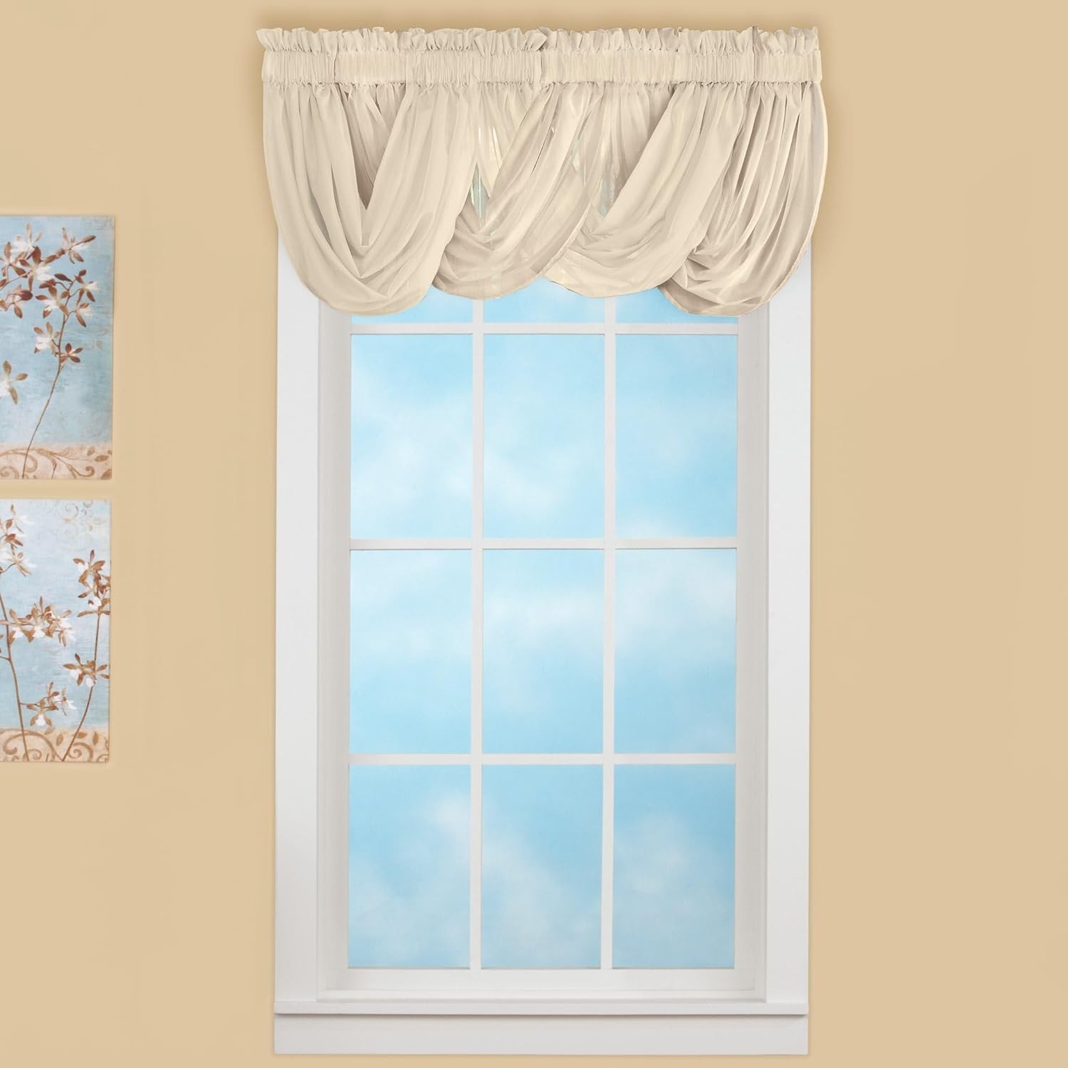 Scoop Two-Piece Rod Pocket Solid-Colored Sheer Valances for Windows, Decorative