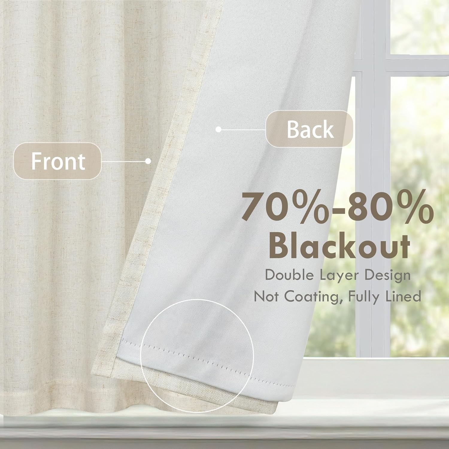 DriftAway Double Layer Light Linen Blackout Tie Up Curtains Thermal 45″W x 63″L