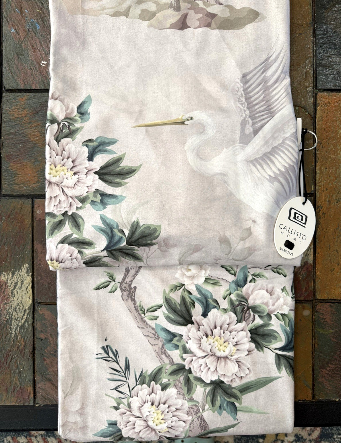 Callisto Velvet Floral Crane Drapers Back Top Grey 2 Window Curtain Panels 38×96